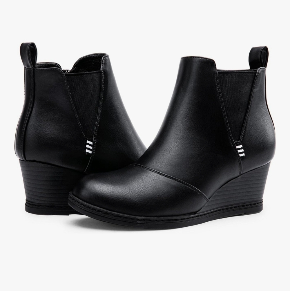 Vepose Women's Wedge Chelsea Ankle Booties Black Size 7 Cute Comfortable